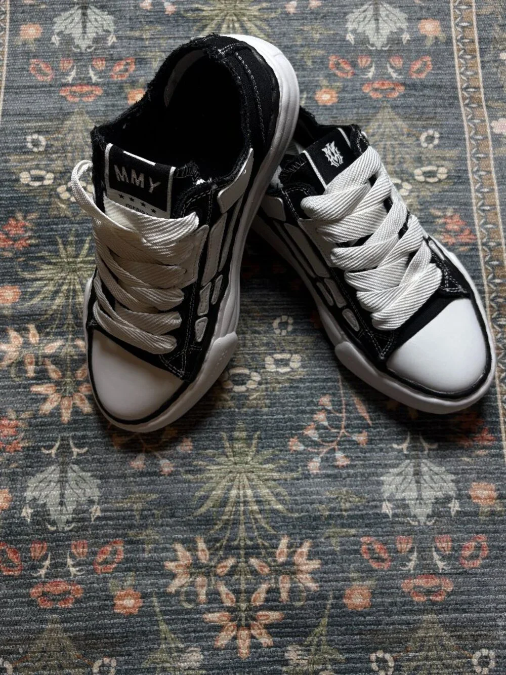Maison Mihara Yasuhiro Wayne OG Sole Low Sneaker — Black/White Skeleton